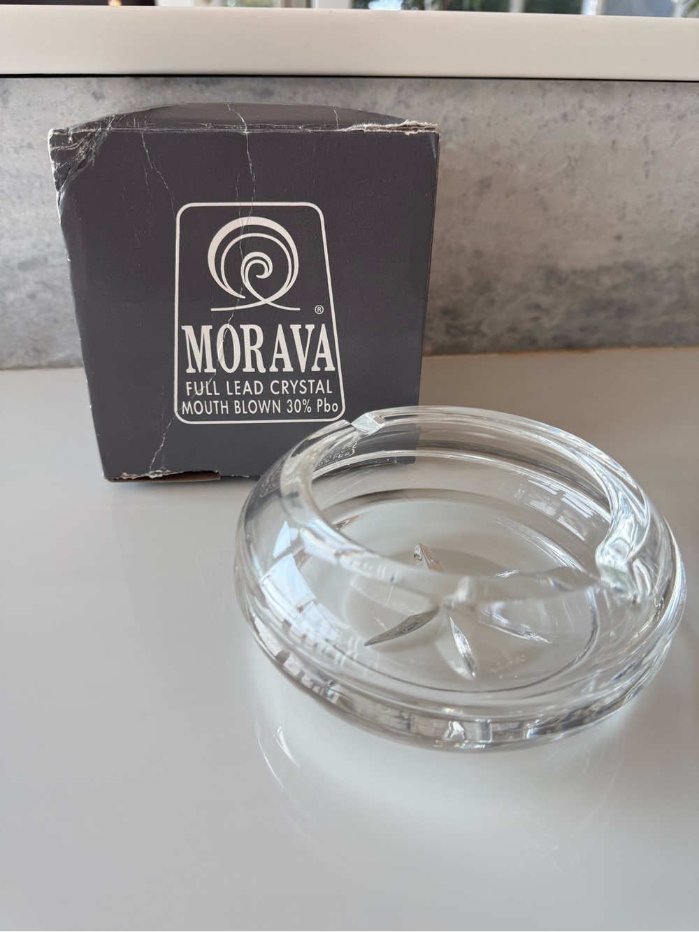 Mouth Blown Crystal Ashtray with Polished Round Bowl - Picture 6 of 6